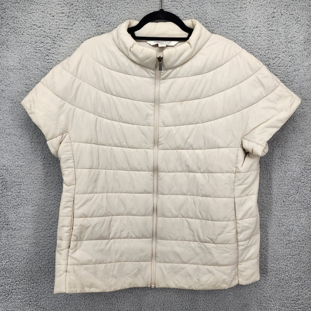 Coldwater Creek Womens Cream Short Sleeve Puffer Jacket Quilted Full Zip Size M